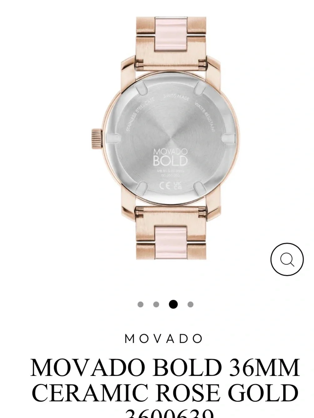 NWT Movado Bold Women’s Ceramic Rose Gold Watch #3600639
